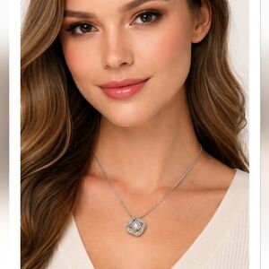 Brighton Reversible Crystal Pendant Necklace Silver Tone Adjustable Snake Chain